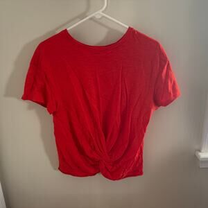 A New Day Short Sleeve Crew Neck Orange Red T shirt Scrunch Knot Hem Size Small